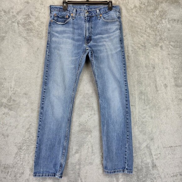 Levi's 513 Jeans Mens 33x32 Blue Light Wash Slim Straight Stretch Denim 5 Pocket - Picture 1 of 16